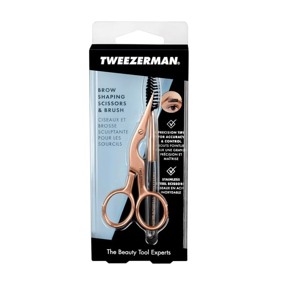 Tweezerman Rose Gold Eyebrow Shaping Scissors & Brush - Eyebrow Trimming Set for Women and Men