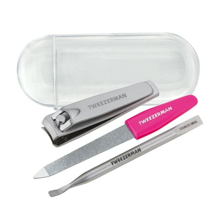 Tweezerman Stainless Steel Mini Manicure Kit with a Nail Clipper, File & Pushy