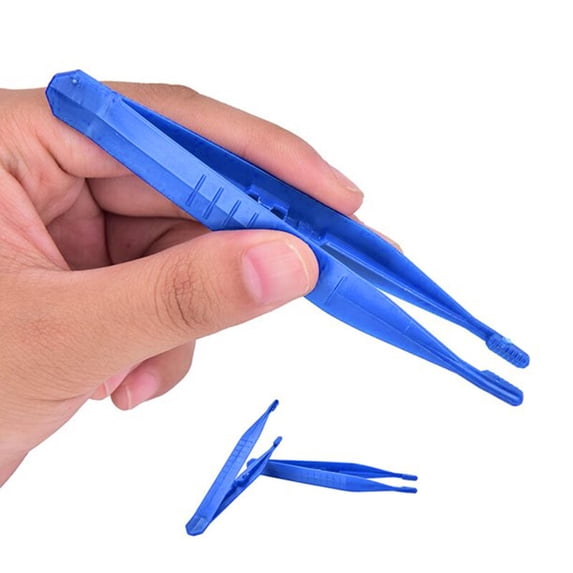Tweezers First Aid, 4.5 Inch Blue Plastic Tweezers, Disposable Medical Tweezers for Splinter Removal, Craft and Household Use, 1 Pack First Aid Supply
