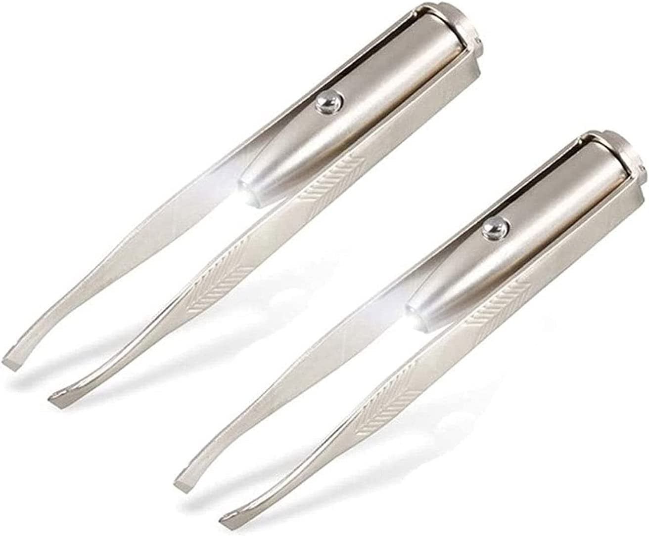 Tweezers with LED light. Eyebrow and eyelash hair removal tool. Pull