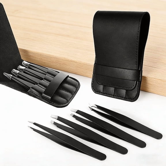 Tweezers Set - 4Pcs Stainless Steel Eyebrow Tweezers for Facial Hair, Splinter and Ingrown Hair Removal