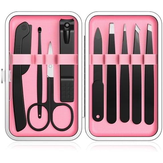 Tweezers Set, 9 Pcs Professional Stainless Steel Tweezers Kit for Women Facial Hair, Precision Eyebrow Tweezer Kit with Curved Scissors and Eyebrow Razor for Ingrown Hair Removal
