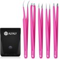 thumbnail image 1 of Tweezers Set - Professional Stainless Steel 5-Piece Precision Tweezer for Men & Women Great Facial Hair Removal, Eyebrow Shaping, Splinters Ingrown (Pink), 1 of 4