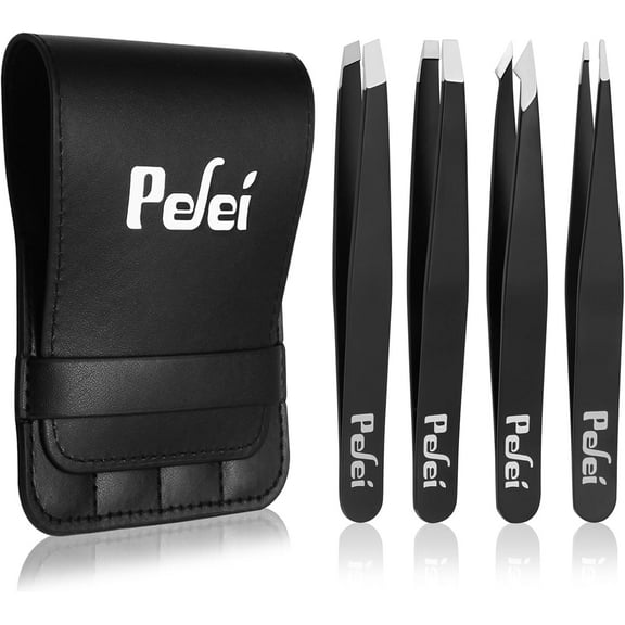 Tweezers Set - Professional Stainless Steel Tweezers for Eyebrows - Great Precision for Facial Hair, Splinter and Ingrown Hair Removal (Black)