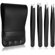 Tweezers Set - Professional Stainless Steel Tweezers for Eyebrows - Great Precision for Facial Hair, Splinter and Ingrown Hair Removal (Black)