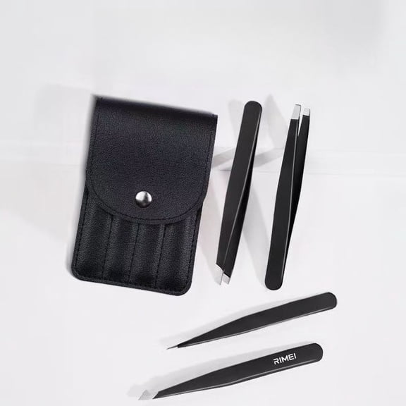 Tweezers Set - Professional Stainless Steel Tweezers for Eyebrows - Great Precision for Facial Hair, Splinter and Ingrown Hair Removal (Black)
