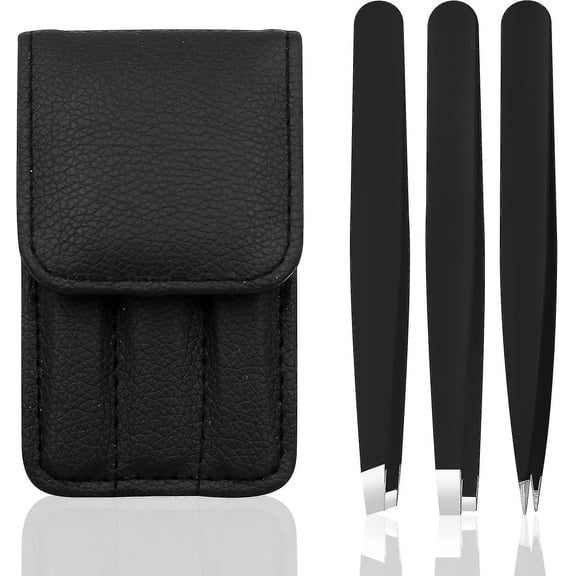 Tweezers Set Stainless Steel Tweezers with Black Case, Professional Precision Tweezers For Eyebrows Plucking
