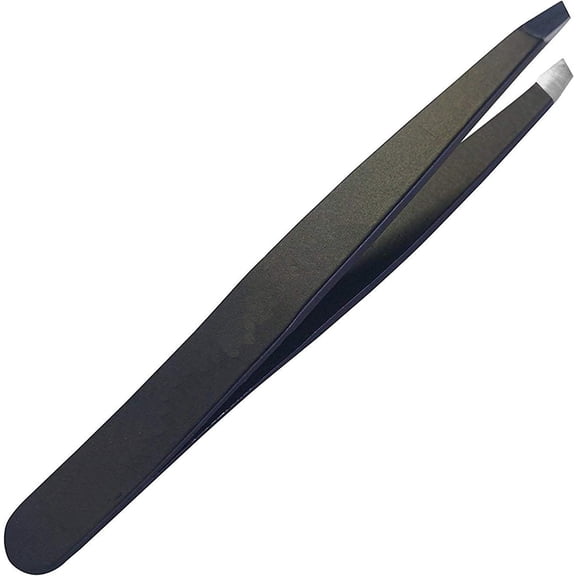 Tweezers for Women - Slant Pointed Precision Tweezers for Eyebrows & Ingrown Hair Removal - Blackhead and Splinter Tweezer with Sharp Needle Nose Point for Plucking (Black)