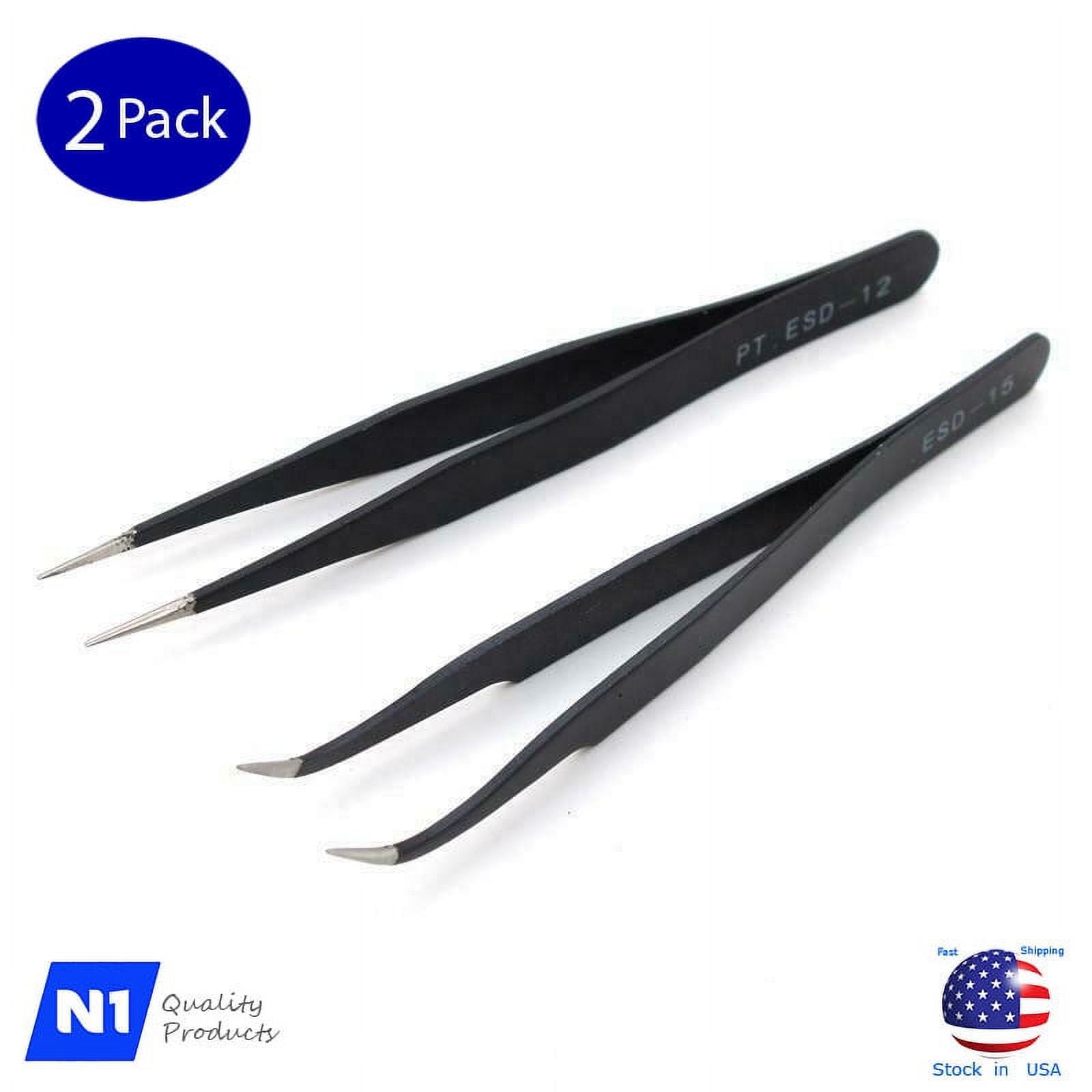 2 Pack Stainless Steel Straight Tweezers And Curved Nippers