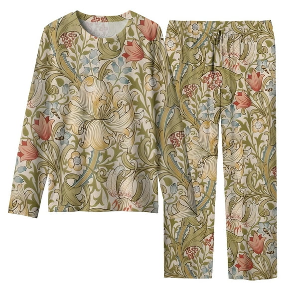 Twehchsp Chinese Flower Style Pyjamas Crew-neck, Long-sleeved, Long Pants Pajamas Set