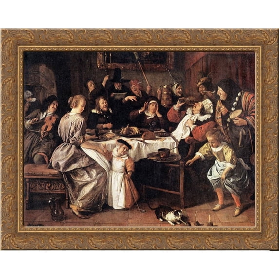 Twelfth Night 24x20 Gold Ornate Wood Framed Canvas Art by Jan Steen