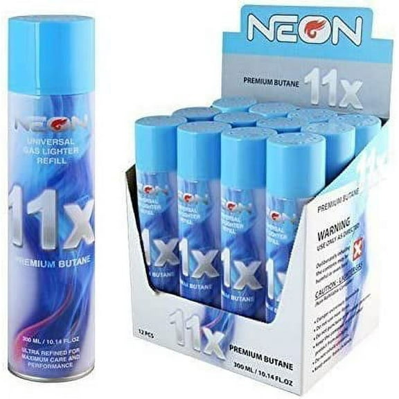 Twelve (12) Cans of Neon 11x Ultra Refined Butane Fuel Lighter Refill Gas