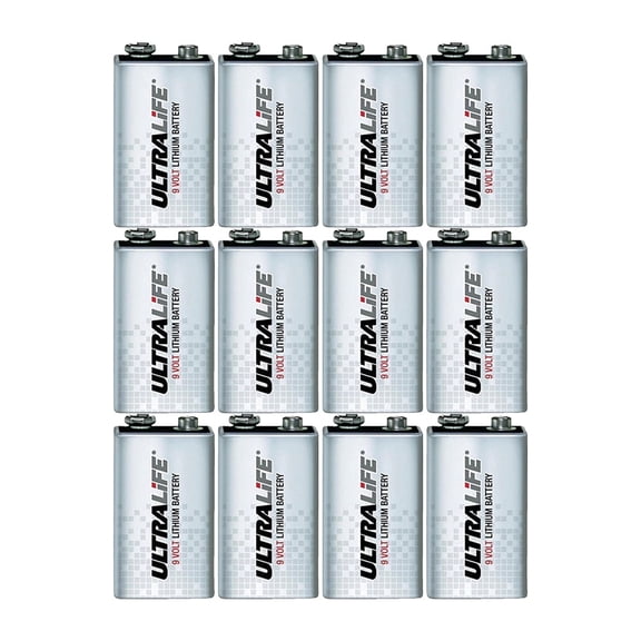 Twelve (12) Ultralife 9v Long Life Lithium Battery Lithium Manganese Dioxide (LiMnO2)