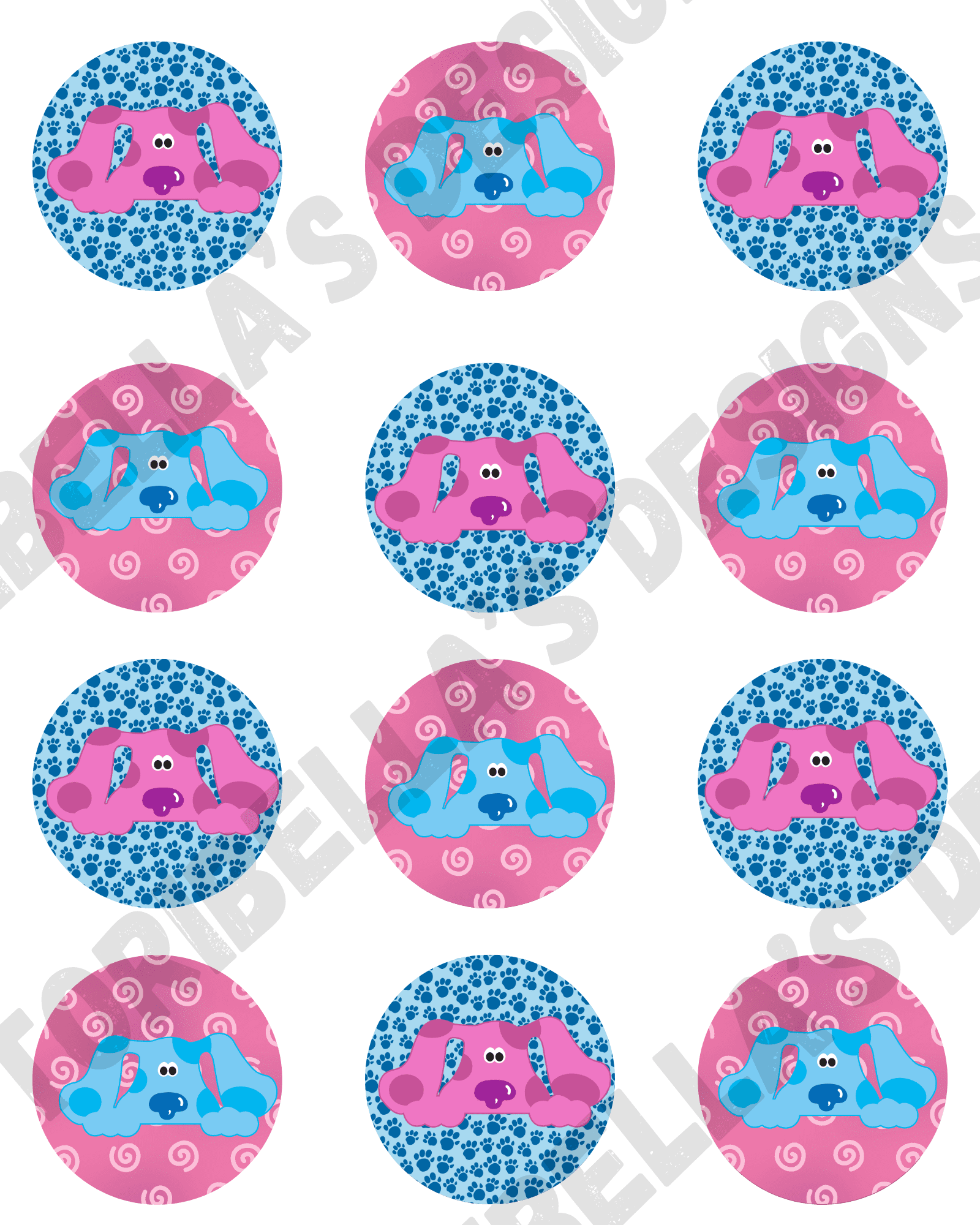twelve-2-blue-dog-pink-dog-clues-edible-wafer-precut-cupcake-cookie-toppers-you-add-to-your-own-cupcakes-or-cookies-walmart-com for Free Printable Dog Cupcake Toppers Twelve 2