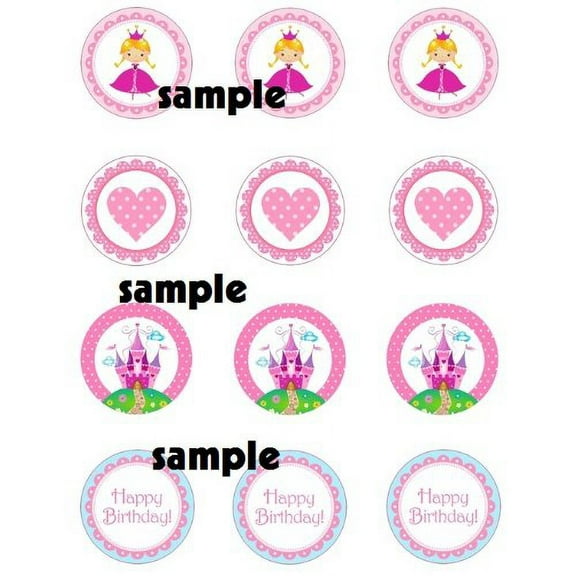 Twelve 2" Little Girl Princess Images Edible Cupcake Toppers Frosting Sheet.