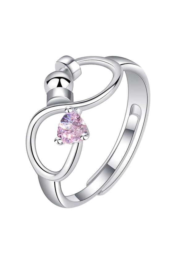 Twelve Birthstones Anti Anxiety Decompression Rotating Ring Decompression Ring Birthday Gift for Her Minimalist Crystal Ring Twelve Birthstones Rhinestone Ring (Pink )