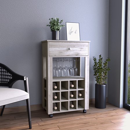 Twelve Built-in Wine Rack Bar Cart, Gray, Generous Drawer Space Cart - For Lovers