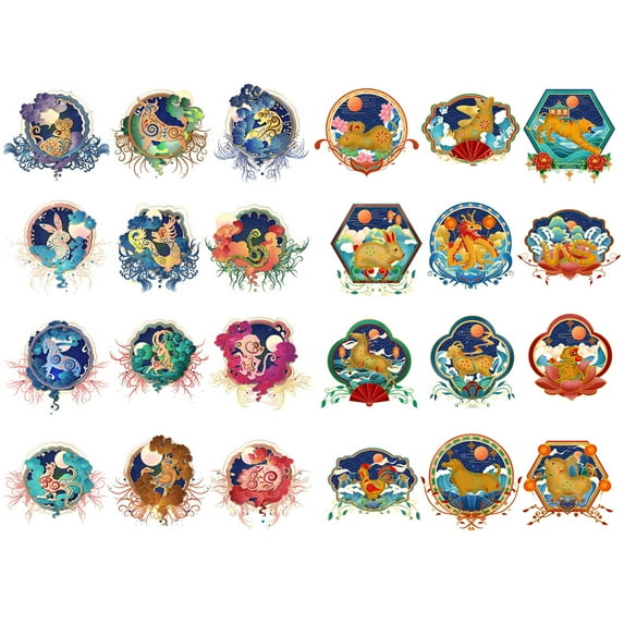 Twelve Chinese Zodiac Signs Aesthetic Precut Cute Aesthetic Diary Travel Paper Journal Stickers Scrapbooking Stationery Sticker Flakes Art Supplies