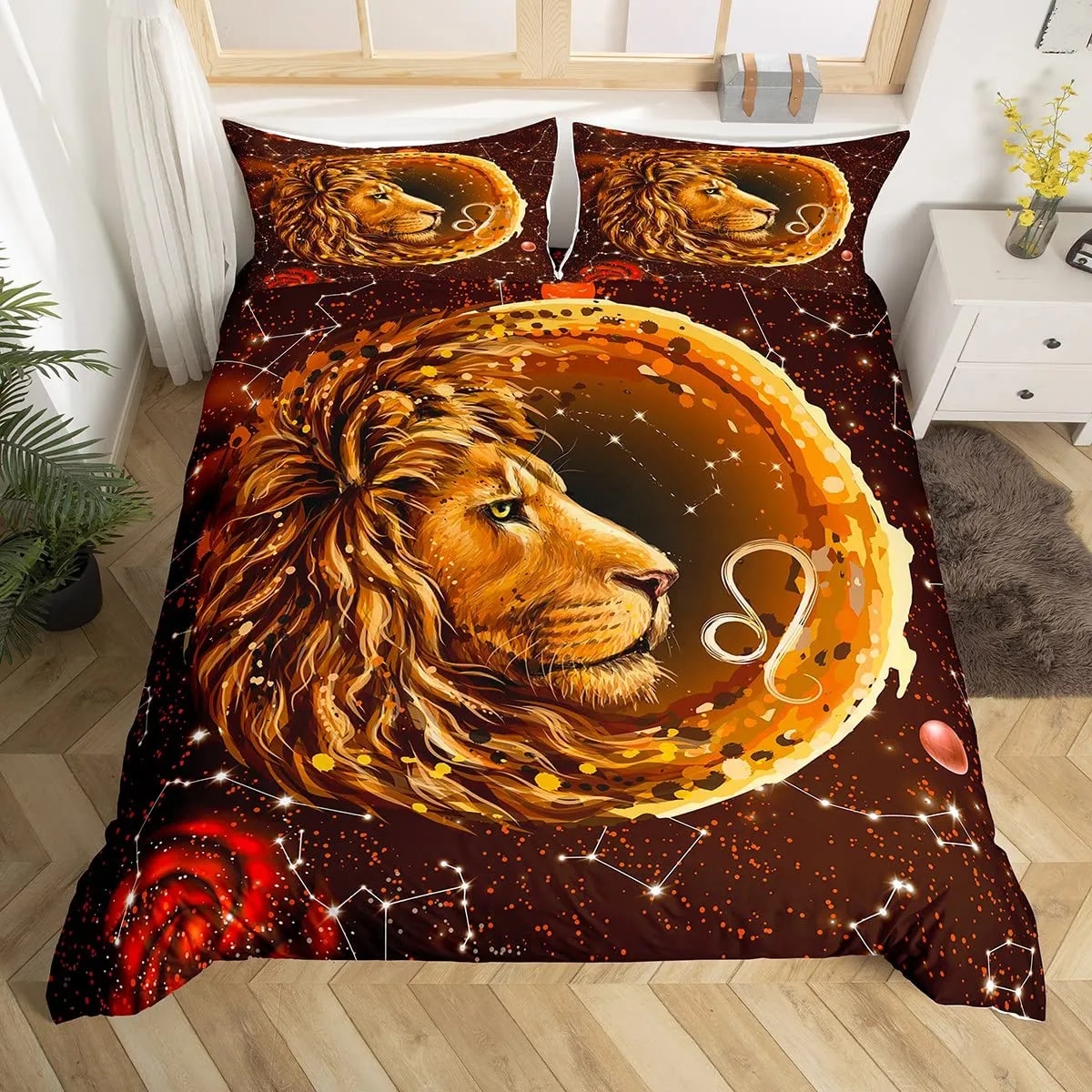 Twelve Constellation Duvet Cover Set Leo Comforter Cover Set Lion