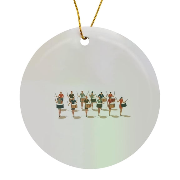 3drose, Twelve Drummers Drumming Contemporary Mid-mod Stencil-style, Circle Porcelain Ornament
