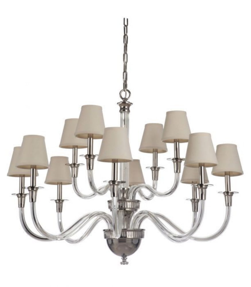 Twelve Light Chandelier 39.25 Inches Wide By 29.75 Inches High   Polished Nickel Finish With Ecru Linen Fabric Shade Craftmade Lighting 48012-Pln
