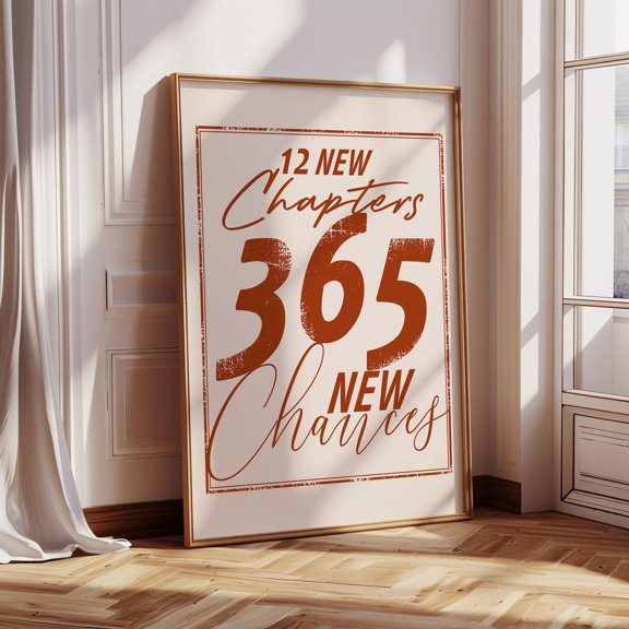 Twelve New Chapters Wall Art Print With New Year Quote And Retro Decor