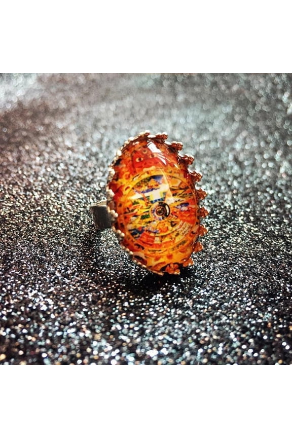 Twelve Nidanas Thangka Ring Adjustable Open Band Buddhist Jewelry Unisex Spiritual Symbol Ring for Men Women Meditation