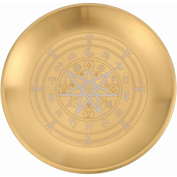 Twelve Tonstellations Offering Bowl Ritual Plate Dish Stainless Steel Flat Bowl Round Jewelry Tray Prayer Tarot Plate Black Ring Holder Trinket DIY