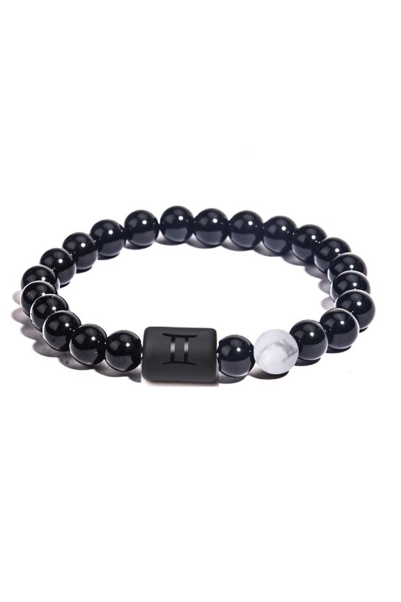 Twelve Zodiac Elastic Bracelet for Men with Tiger Eye Stone and Agate Mixed Color Beads