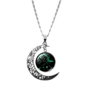 GHSOHS Twelve Zodiac Signs Moon Star Pendant Necklace for Women Constellation Birthstone Charm Necklace Silver Choker Jewelry Birthday Gift