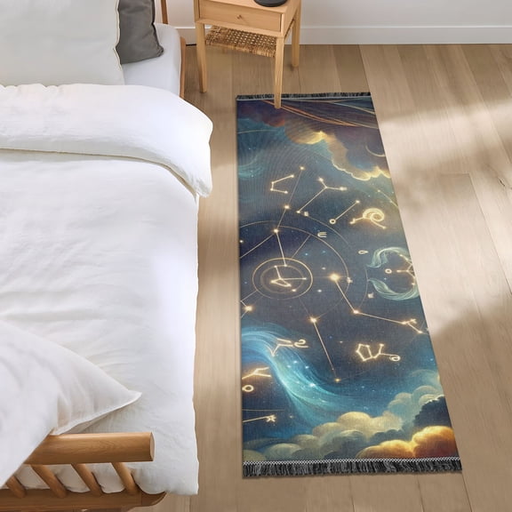 Twelve Zodiac Stars in Night Sky Runner Area Rug 2x6 Soft Non-Slip Washable Bedside Carpet for Hallway Bedroom Living Room Home Decor