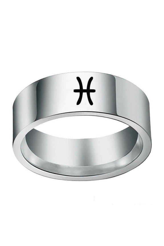 Zodiac Constellation Ring Stainless Steel Celestial Jewelry Band for Women and Men 8mm Wide and 2mm Thick Stainless Steel Ring