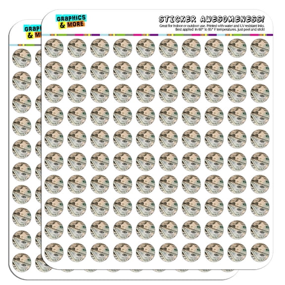 Twenty Dollar Bills Money Currency 1/2" (0.5") Scrapbooking Crafting Stickers