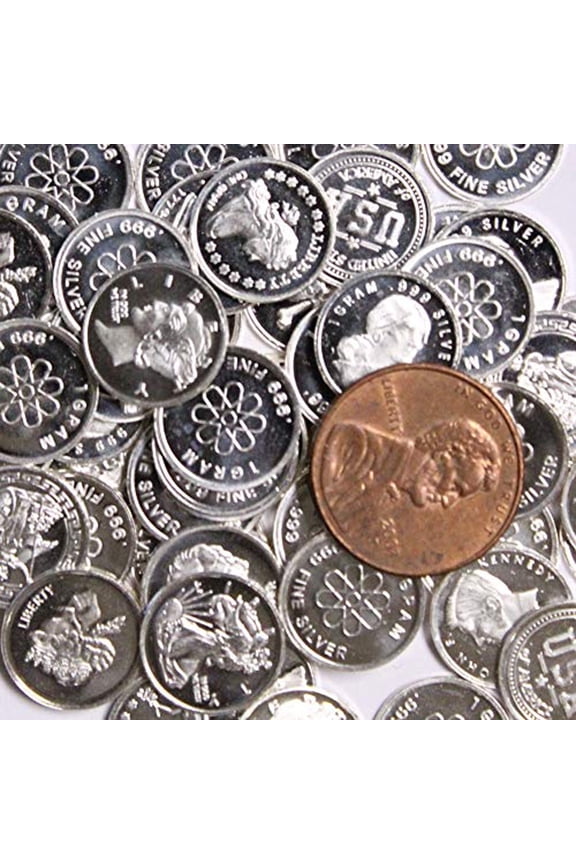 Twenty-Five (25) One Gram .999 Pure Silver Rounds with Random Designs in a Jewelry Pouch