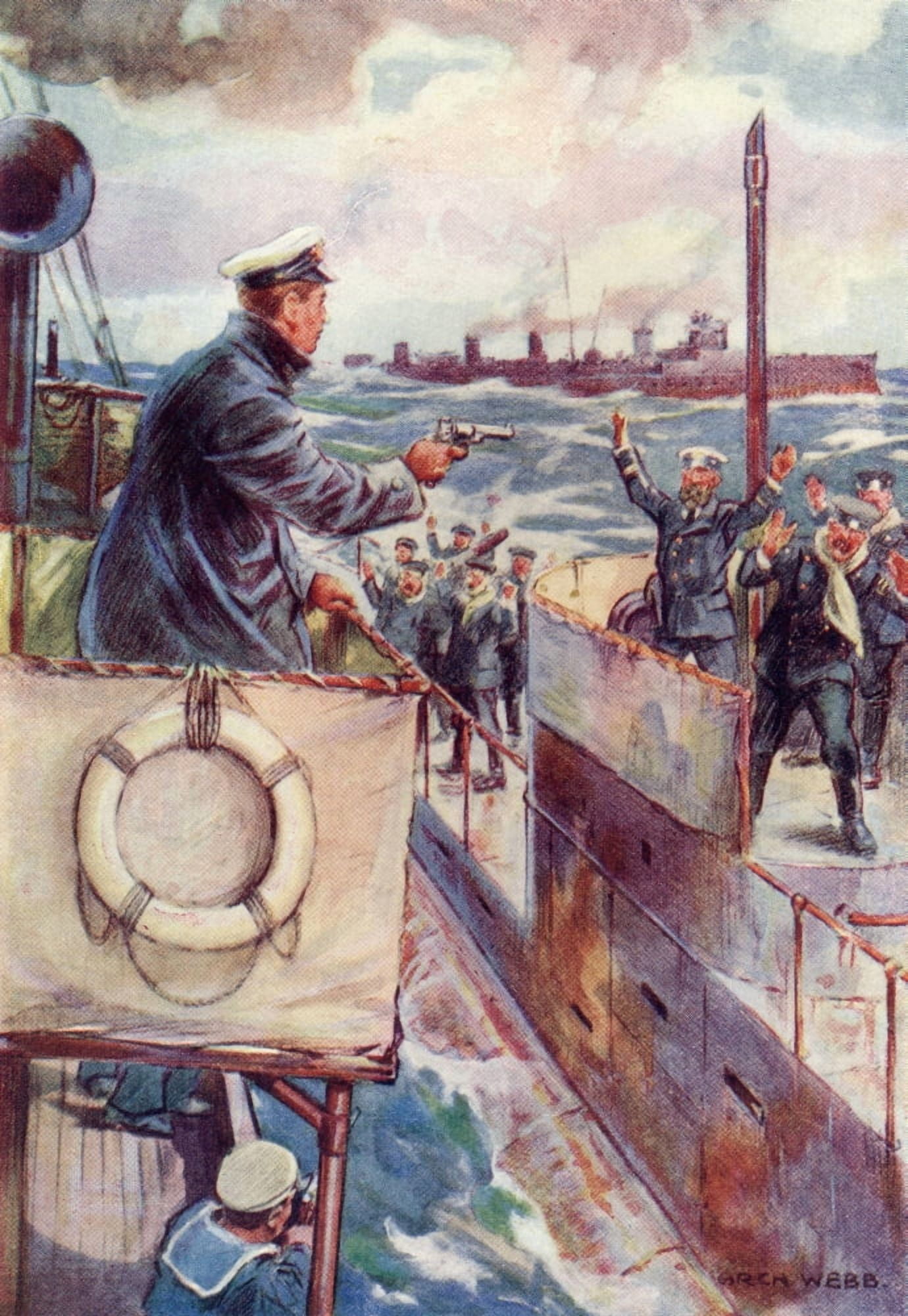 Twenty-Four German Hands Shot Into The Air Illustration By Archibald Webb From Midshipman Rex Carew VC By John S Margerison Published Circa 1920 Canvas Art - Ken Welsh Design Pics (12 x 17)