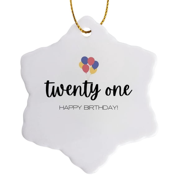 3drose, Twenty One, Happy Birthday, 3 inch Snowflake Porcelain Ornament