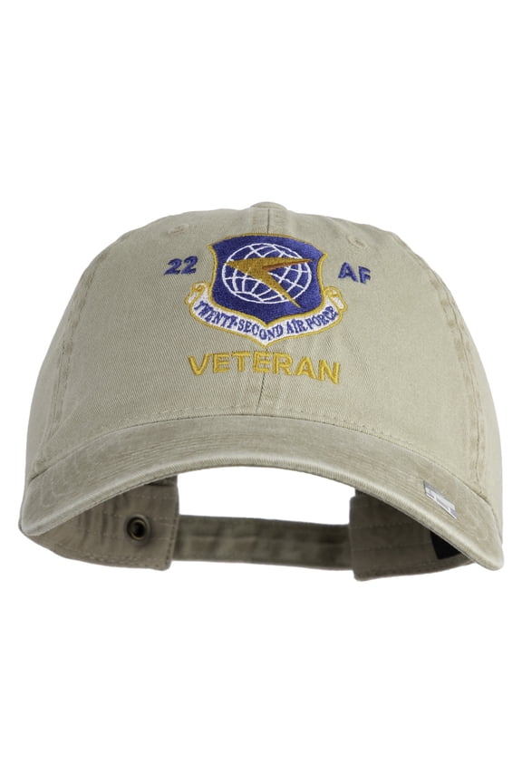 Twenty Second Air Force Veteran Embroidered Washed Solid Pigment Dyed Cotton Twill Brass Buckle Cap - Khaki OSFM