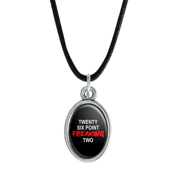 Twenty Six Point Freaking Two Marathon 26.2 Antiqued Oval Charm Pendant with Black Satin Cord