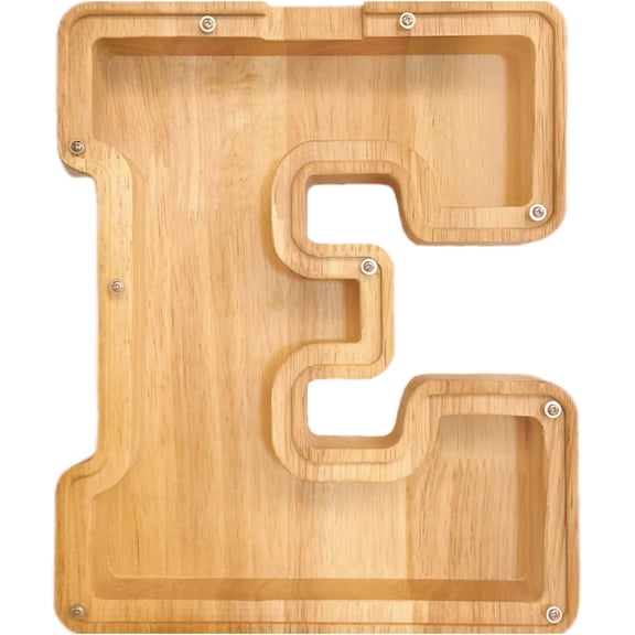 Twenty-six English Alphabet A-Z Letter Piggy Bank,Large-Capacity Transparent Wooden Alphabet Piggy BankPersonalized Coin Savings Box, Name DIY Creative Purchase Combination.E