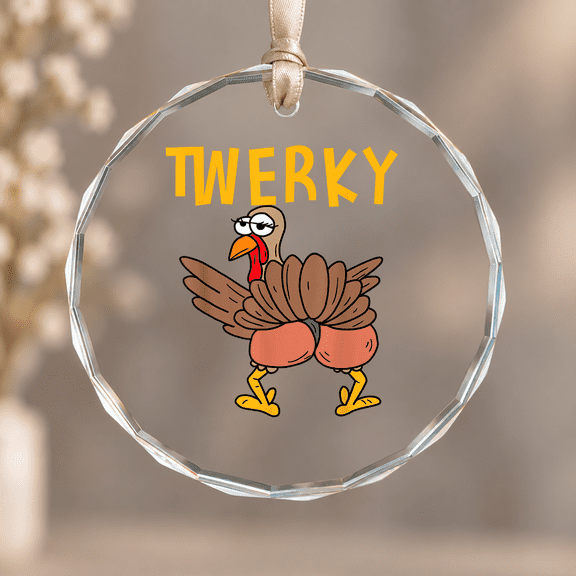 Twerky Turkey Dance Ornament, Keepsake Decor, Circle Glass Ornament