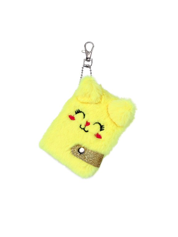 1 pcs Plush Keychain Notebook, Cartoon Cat Multipurpose Blank Notebook with Snap Button, Thicken travel Jour Pocket for Writing, Drawing, Travel