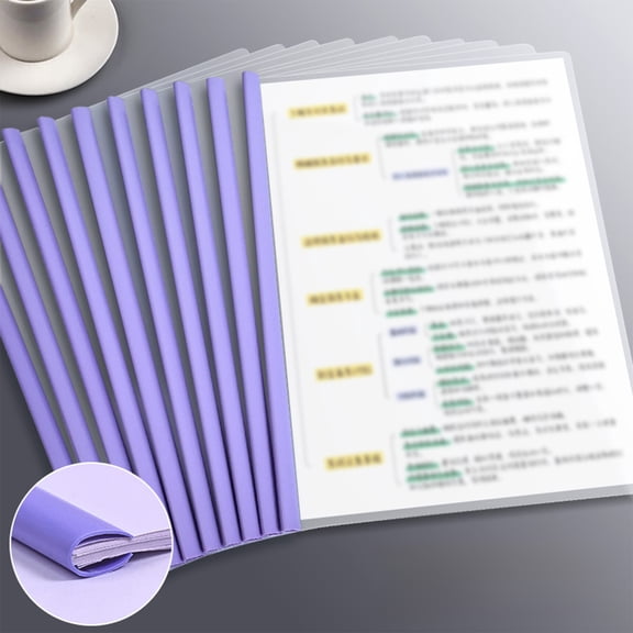 Twfbrm 10 Pack Report Covers with Sliding Bar, A4 Letter Size Clear Report Covers with 40 Sheet Capacity, Reusable Presentation Folders Waterproof File Document Binder Office Supplies, Purple
