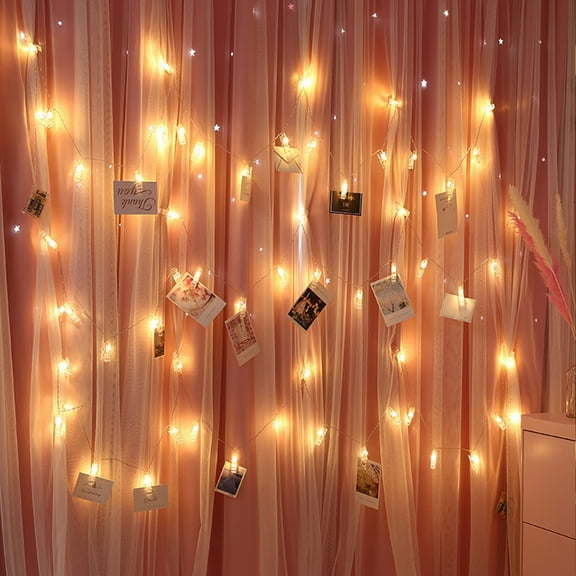 Twfbrm 118in 30 Photo Clip String Lights LED Fairy Twinkle Lights Battery Powered for Hanging Pictures, Home Wall Halloween Thanksgiving Party Wedding Indoor Outdoor Christmas Decorations on Clearance