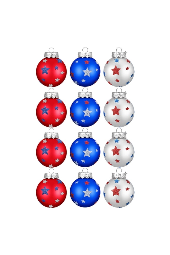 12 Pcs 4th of July Ball Ornaments for Tree, 2.4" Red White and Blue Decorative Hanging Ball, Shatterproof Glitter Patriotic Bauble Sphere Decorations for Independence Day, Memorial Day, Party