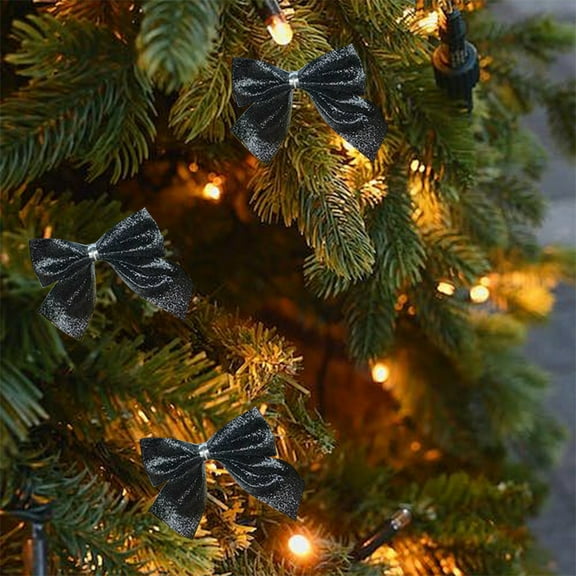 Twfbrm 12 Pcs Christmas Bows for Xmas Tree, Christmas Decorations 2.75" Small Glitter Ribbon Bows for Gift Wrapping, Christmas Tree Hanging Ornaments Rustic Twist Tie Bows for Wreaths Garland