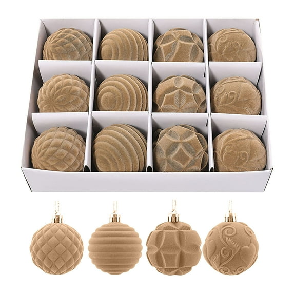 Twfbrm 12 Pcs Velvet Christmas Balls Green 2.36in Flocked Christmas Tree Ornaments Assortment for Xmas Tree Holiday Decor Christmas Decorations Assortment & Thanksgiving Party Decor on Clearance-Khaki