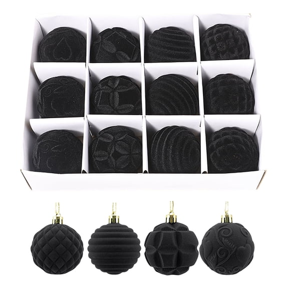 Twfbrm 12pcs Solid Color Velvet Christmas Balls 2.36in Xmas Ball Ornaments Set Boxed Plastic Flannel Christmas Ornaments Various Shapes Flocking Christmas Tree Pendant for Xmas Tree Decoration
