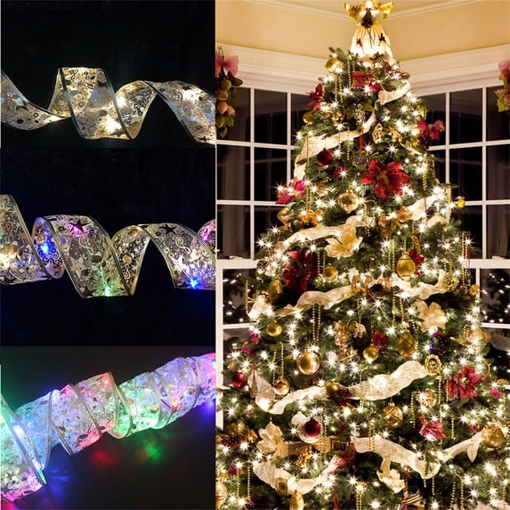 Twfbrm 13Ft Christmas Fairy Lights, Christmas Ribbon Lights Ribbon Bows Fairy String Lights for Christmas Tree Decorations, Xmas Topper Outdoor Indoor Decor