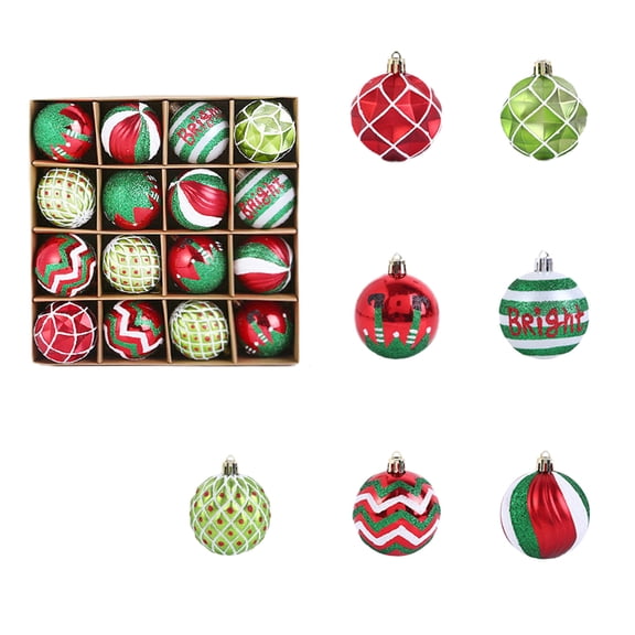 Twfbrm 16 PCS Christmas Decorations,6cm/2.4in Elf Red Green White Shatterproof Xmas Tree Decorations Ball Ornaments Xmas Candy Ornaments Hanging Ornaments for Xmas Trees Holiday Party Decor
