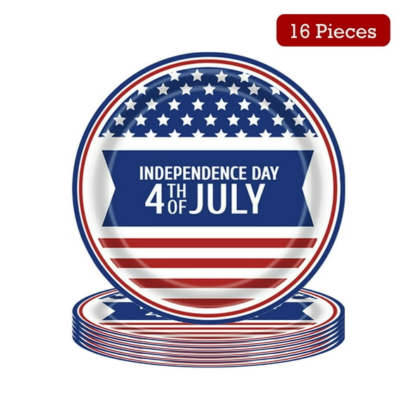 Twfbrm 16 Pcs 4th of July Paper Plates, 7" American Flag Pattern Disposable Plates, Food Grade Round Dessert Plate Red White and Blue Serving Dish Patriotic Party Supplies for Independence Day